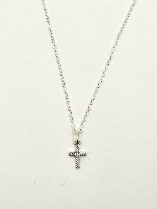 Sterling silver channel Cubic Zirconia cross pendant